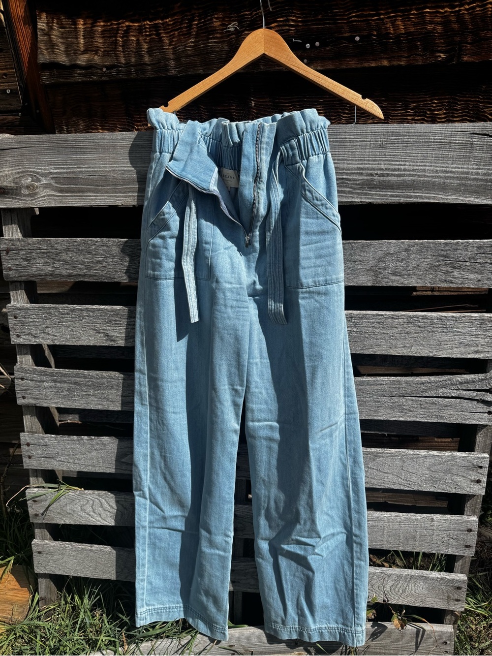 Sezane Light Blue Paperbag-Waist Wide Leg Jeans
